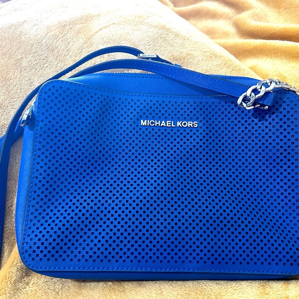 MICHAEL KORS JET SET TRAVEL Crossbody - Leather Sapphire Silver